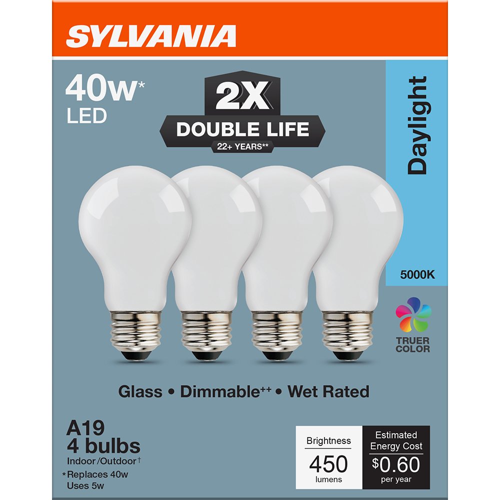 SYLVANIA A19 40 Watt LED Daylight Double Life Bulb