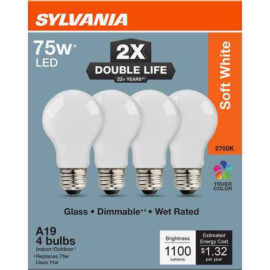 SYLVANIA A19 75 Watt  LED Soft White Double Life Bulb