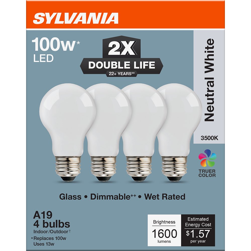 SYLVANIA A19 100 Watt LED Neutral White Double Life Bulb
