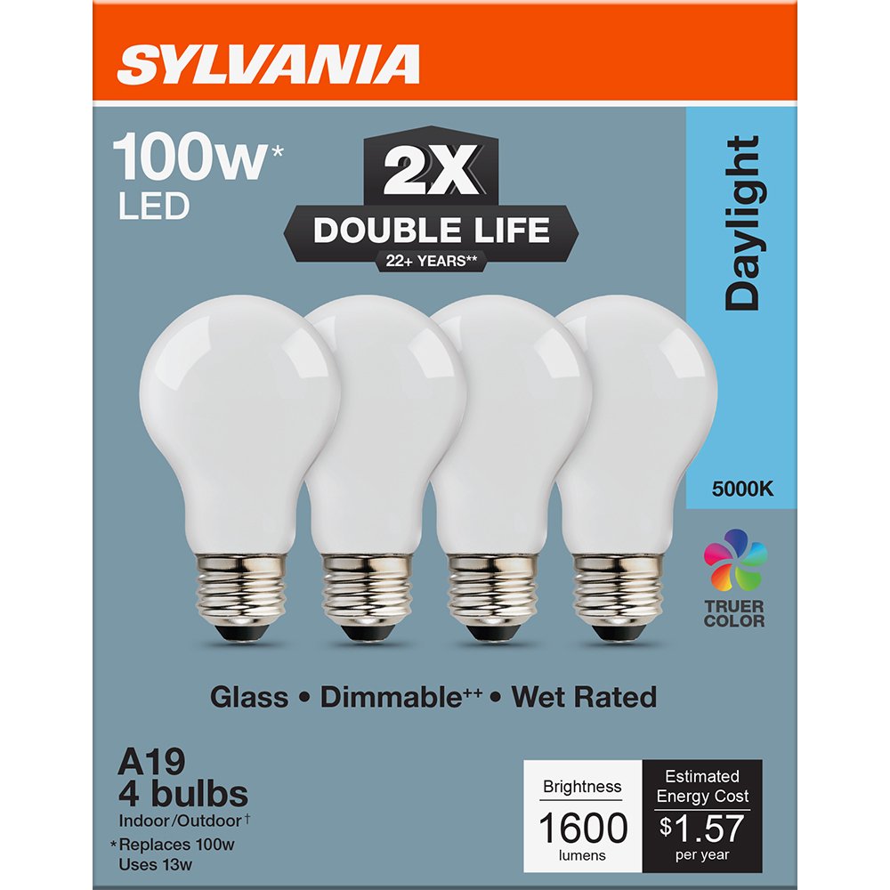 SYLVANIA A19 100 Watt LED Daylight Double Life Bulb