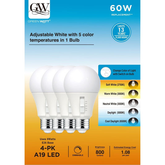Green Watt A19 60-Watt LED Dimmable Light Bulb