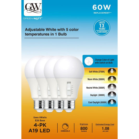 Green Watt A19 60-Watt LED Dimmable Light Bulb