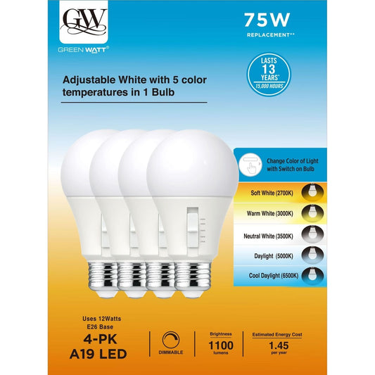 Green Watt A19 75-Watt LED Dimmable Light Bulb