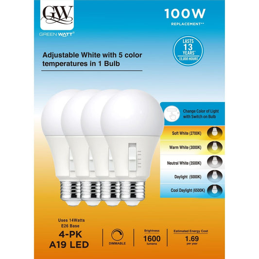 Green Watt A19 100-Watt A19  LED Dimmable Light Bulb