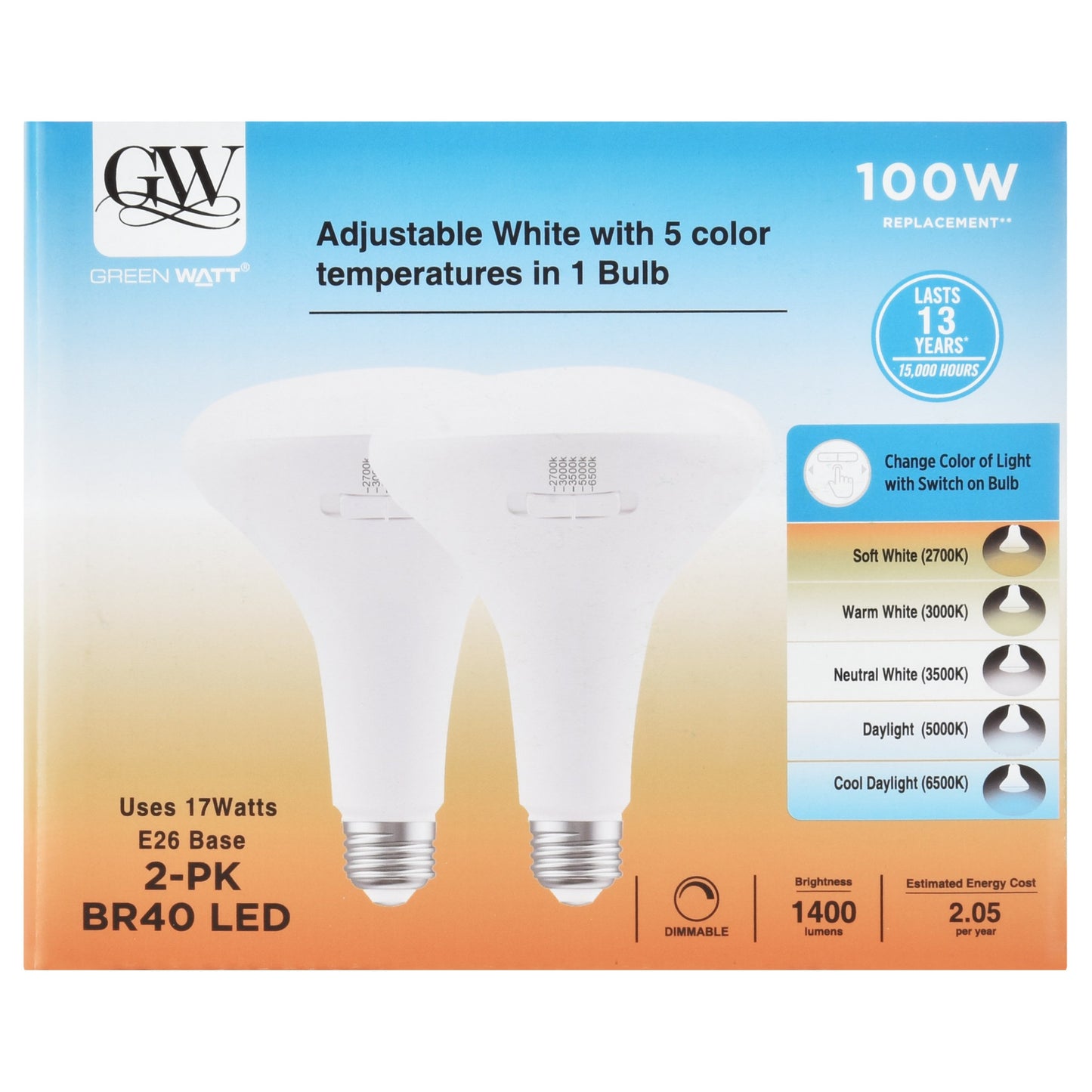 Green Watt Dimmable LED 100 Watt BR40 Light Bulb
