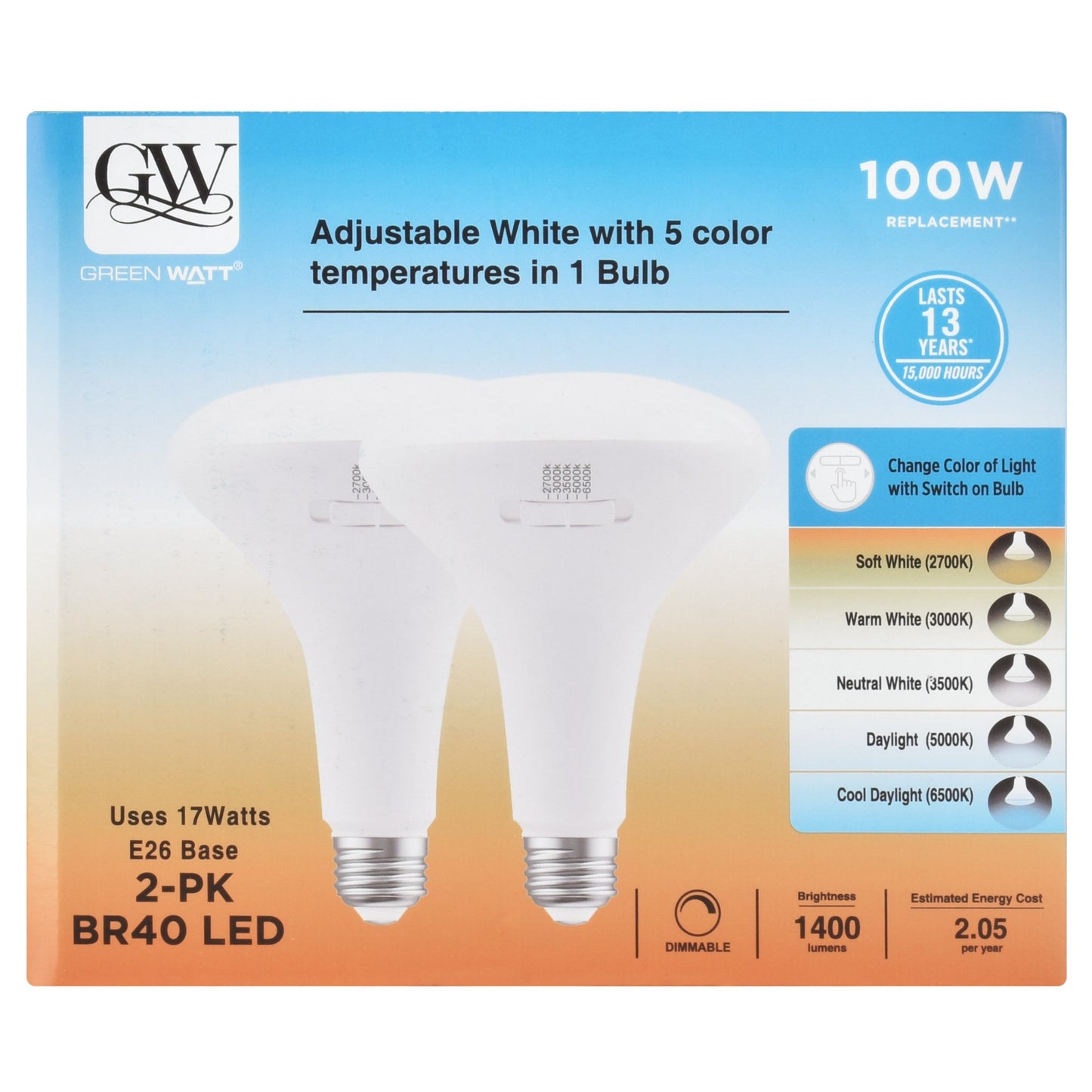 Green Watt Dimmable LED 100 Watt BR40 Light Bulb