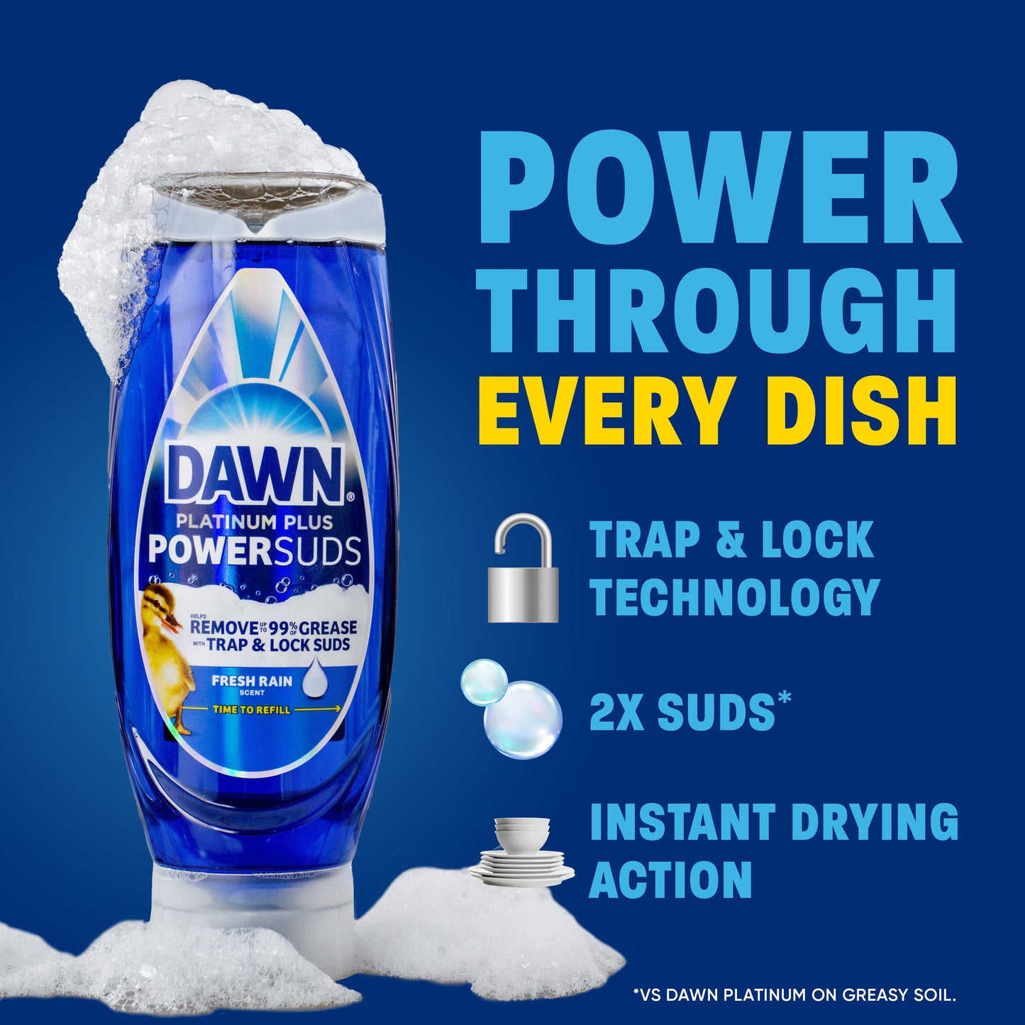 Dawn Platinum Plus PowerSuds Liquid Dish Soap - Fresh Rain Scent
