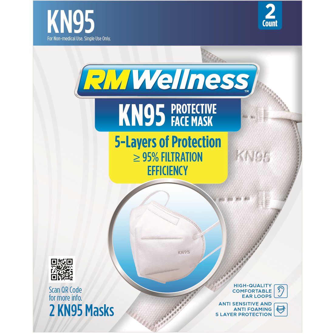 RM Wellness KN95 Disposable Protective 5 Layer Face Masks