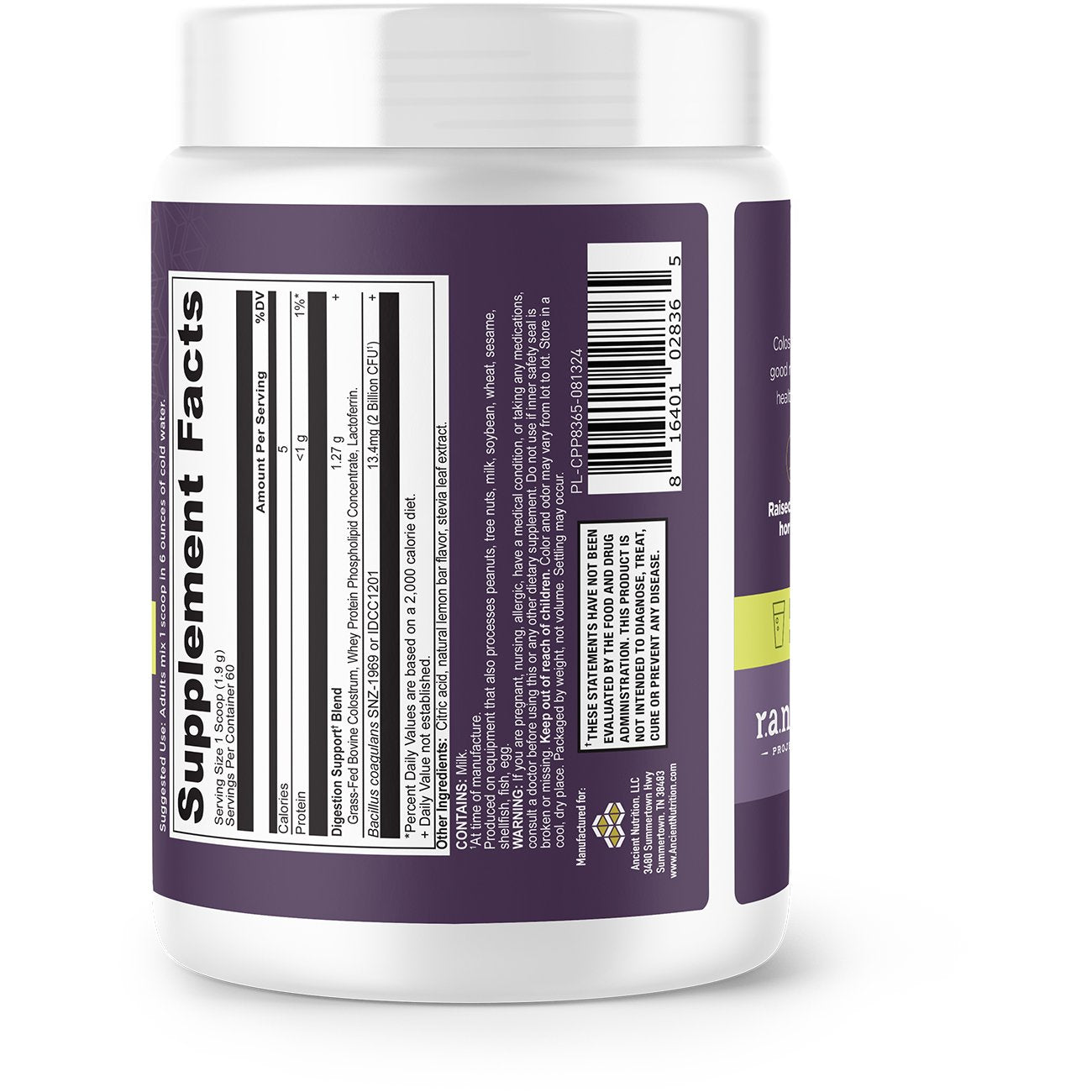Ancient Nutrition Colostrum - Lemon Bar Flavor