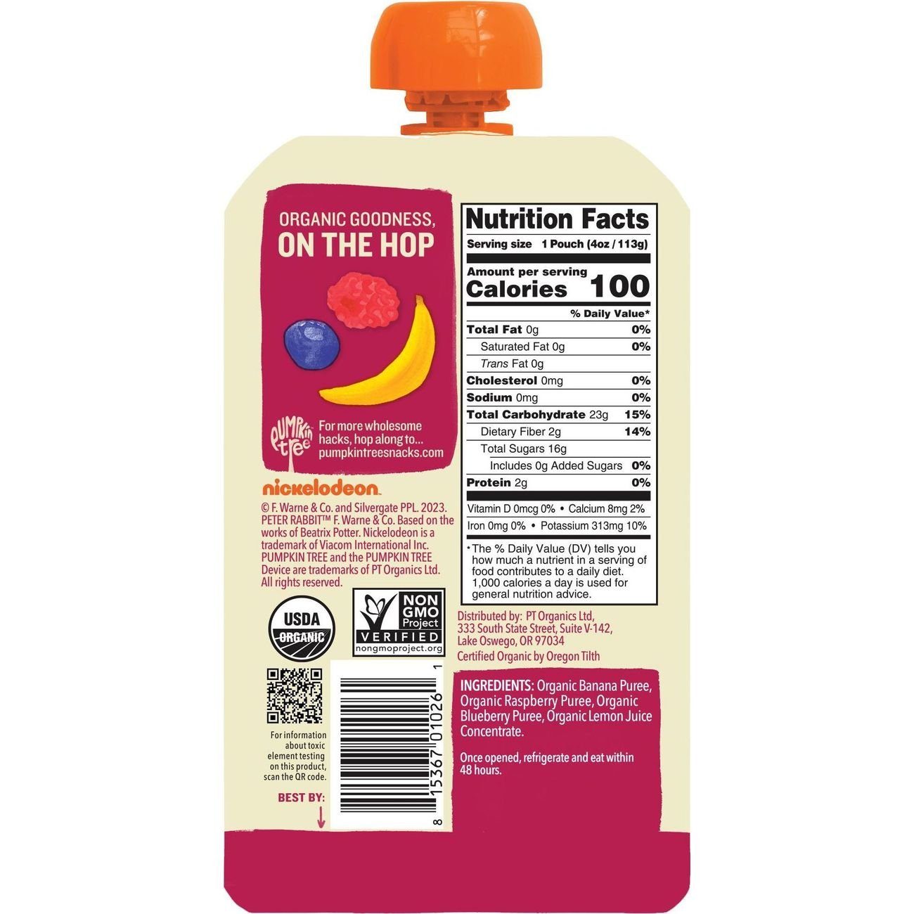 Pumpkin Tree Organics Fruit Puree - Banana Raspberry & Blueberry