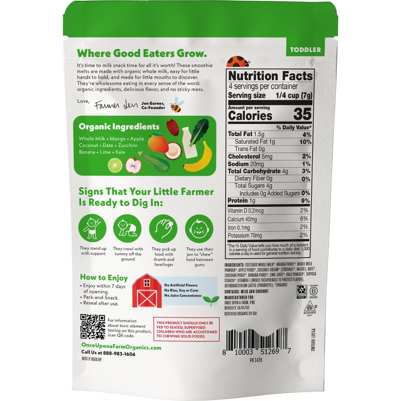 Once Upon a Farm Organic Toddler Smoothie Melts - Tropical Greens