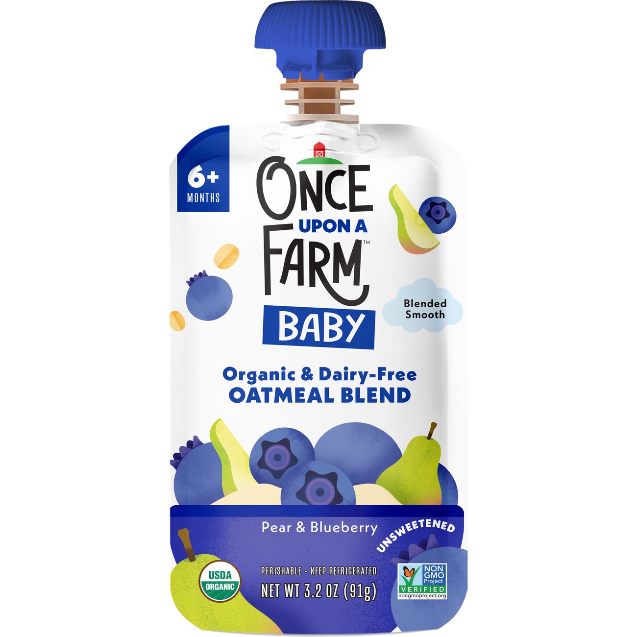 Once Upon a Farm Dairy Free Baby Oatmeal Blend Pouch - Pear & Blueberry