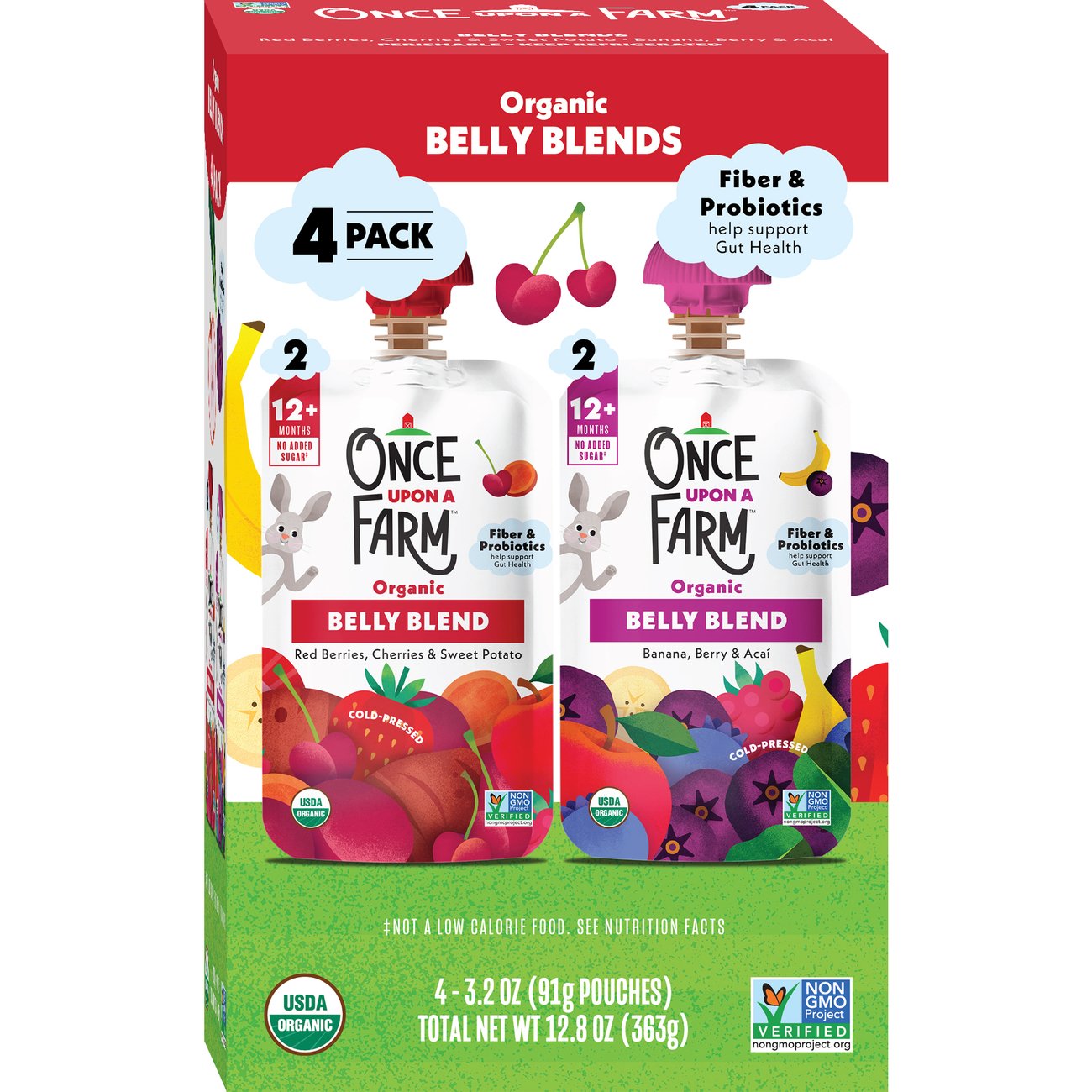Once Upon A Farm Organic Belly Blends - Red Berries, Cherries, Sweet Potato & Banana Berry, 3.2 oz