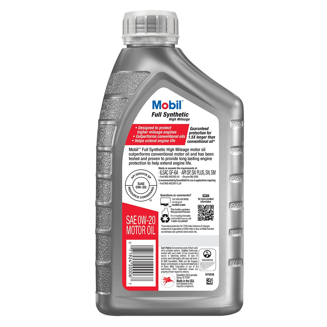 Mobil Full Synthetic High Mileage Motor Oil 0W-20