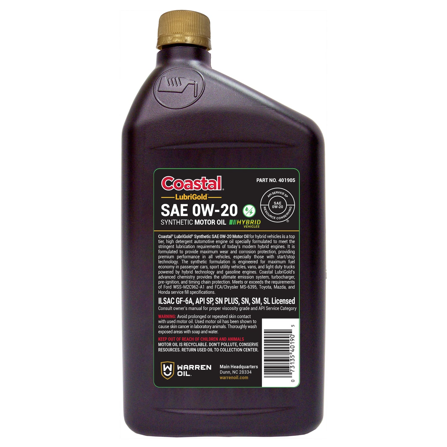 Coastal Lubrigold SAE 0W-20 Synthetic Hybrid Vehicles