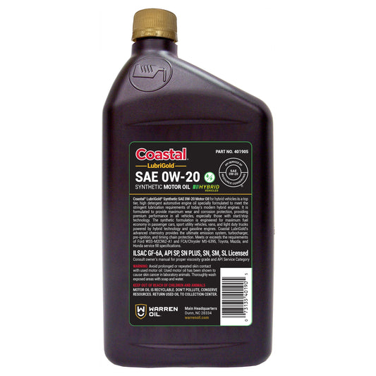 Coastal Lubrigold SAE 0W-20 Synthetic Hybrid Vehicles