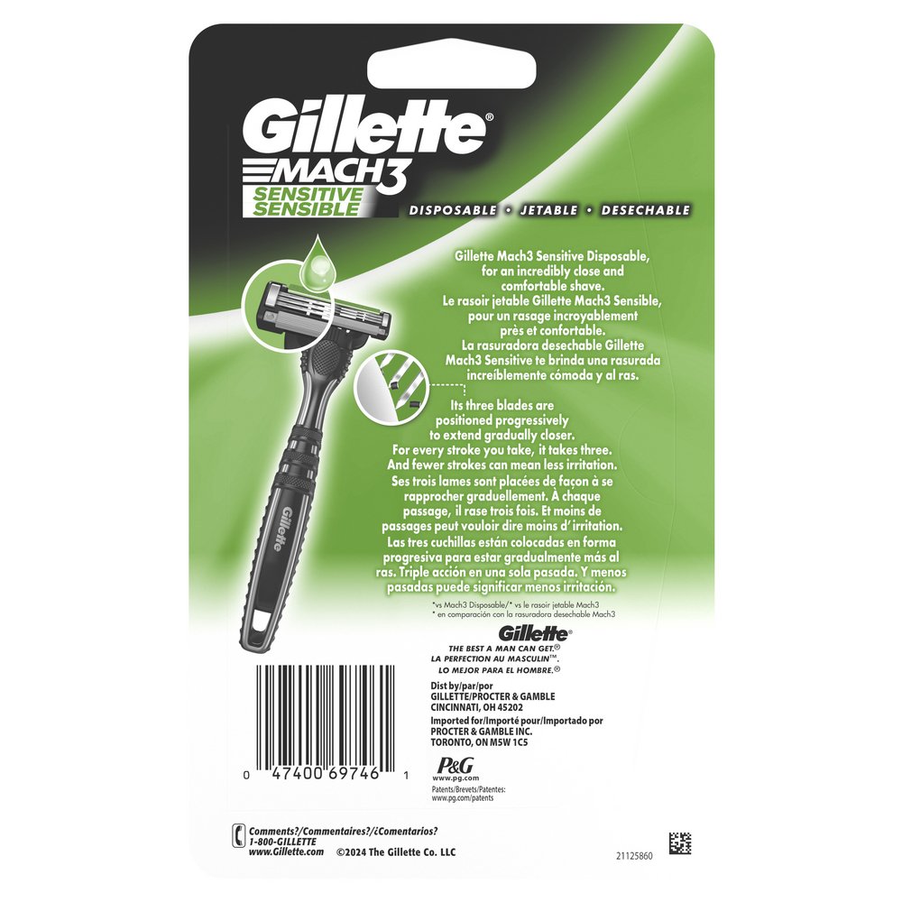 Gillette Mach 3-Blade Sensitive Men's Disposable Razors