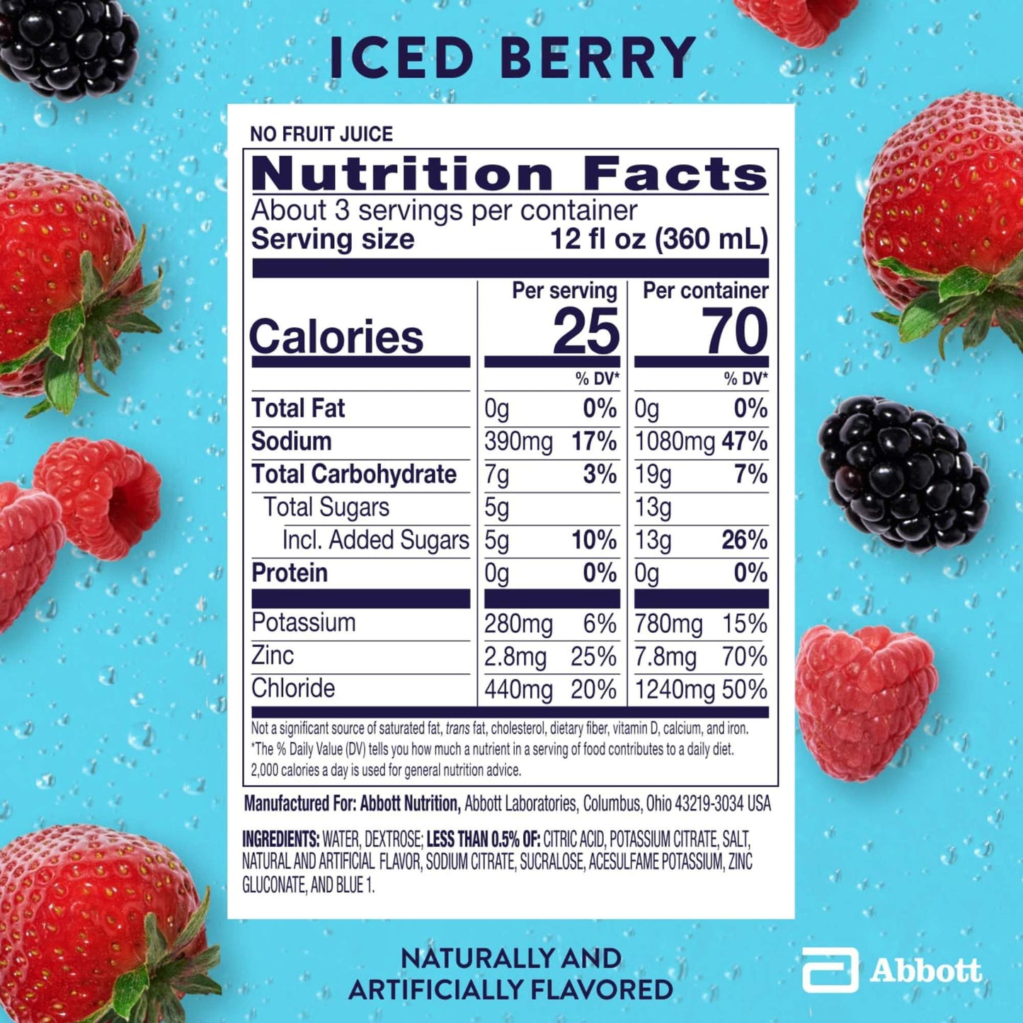 Pedialyte Electrolyte Solution Drink - Iced Berry
