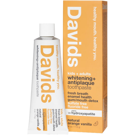 Davids Kids & Adult Natural Whitening + Antiplaque Fluoride Free Toothpaste - Orange Vanilla