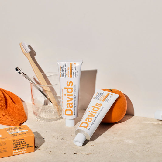 Davids Kids & Adult Natural Whitening + Antiplaque Fluoride Free Toothpaste - Orange Vanilla