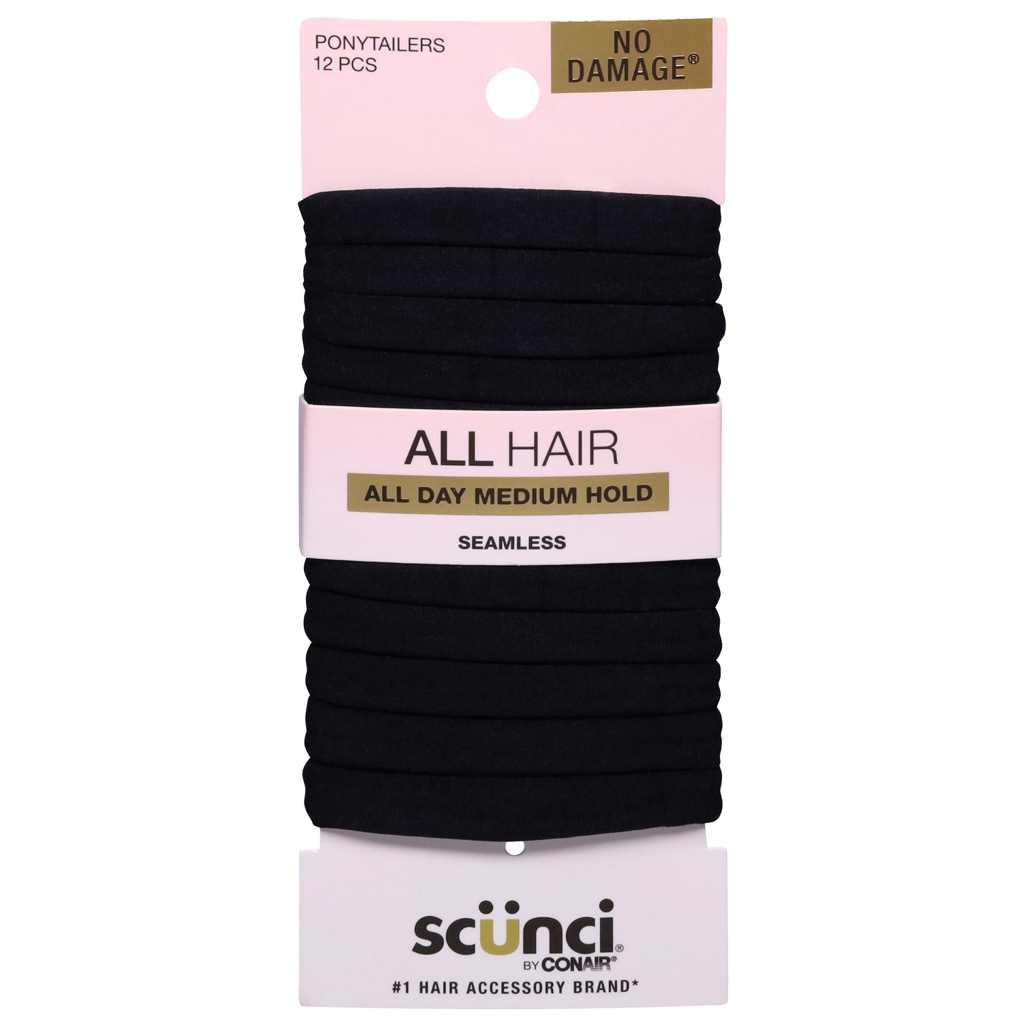 Scunci All Day Medium Hold Seamless Black Hair Ties