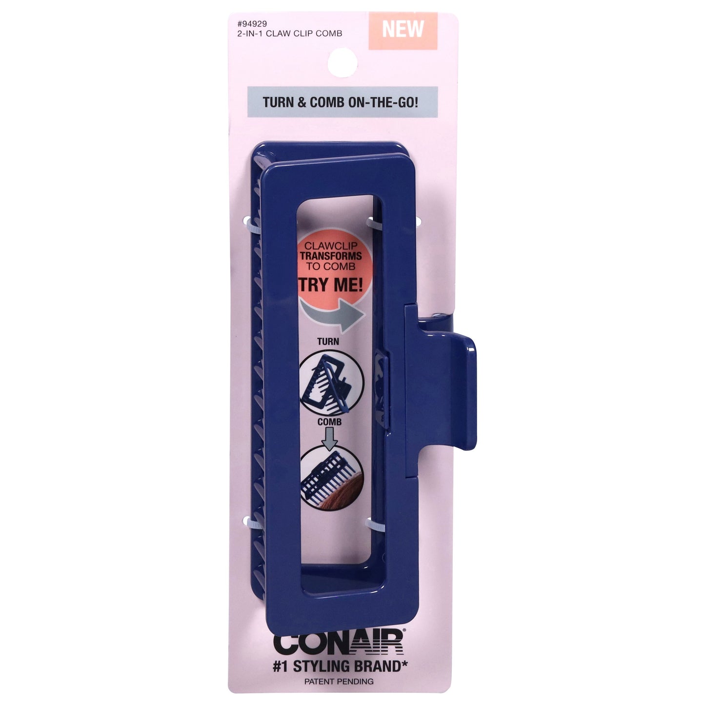 Conair 2-in-1 Claw Hair Clip & Comb - Blue