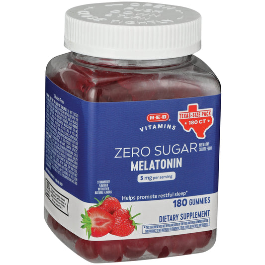 HEB Vitamins Zero Sugar Melatonin 5 mg Gummies - Strawberry, Texas-Size Pack