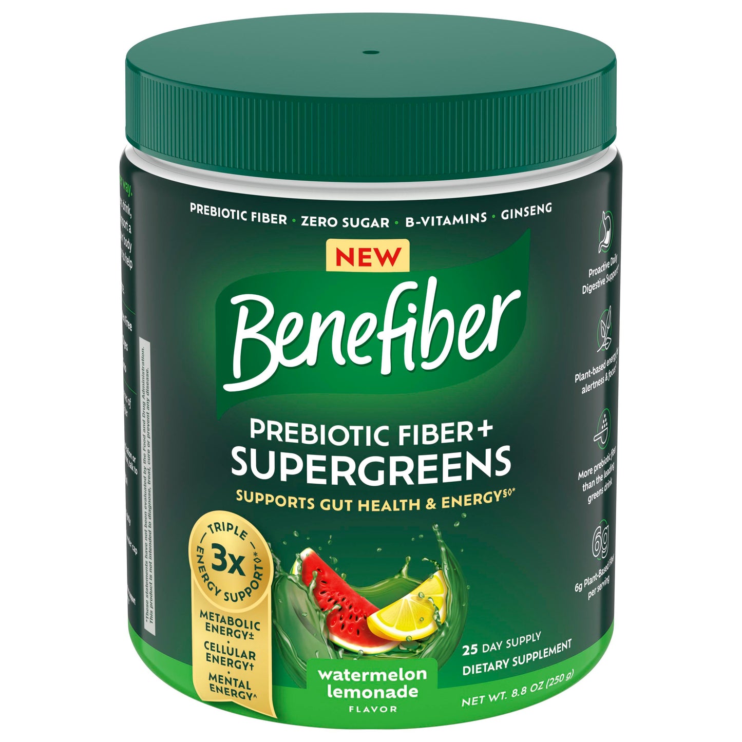 Benefiber Prebiotic Fiber + Supergreens Dietary Supplement, Watermelon Lemonade