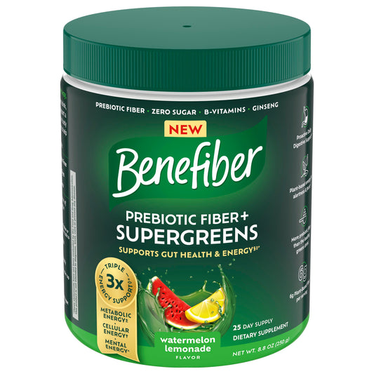 Benefiber Prebiotic Fiber + Supergreens Dietary Supplement, Watermelon Lemonade