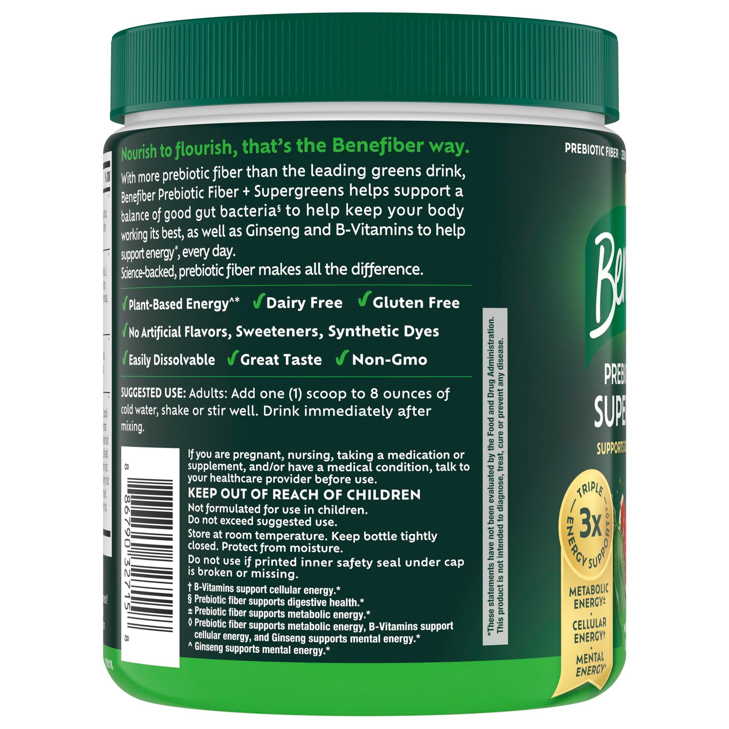 Benefiber Prebiotic Fiber + Supergreens Dietary Supplement, Watermelon Lemonade
