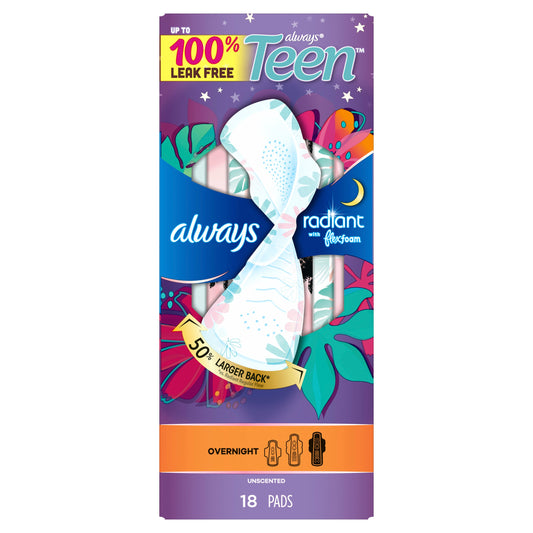 Always Teen Radiant Flexfoam Pads with Wings - Overnight