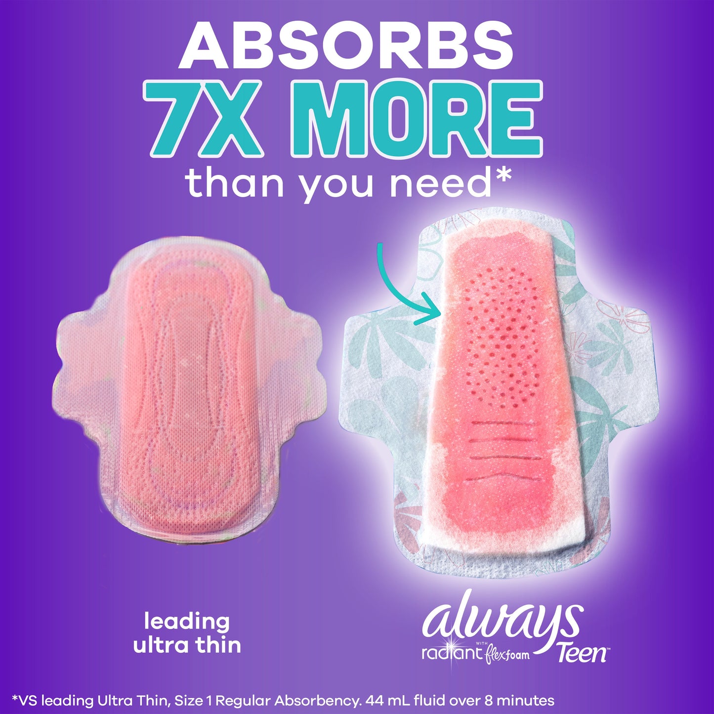Always Teen Radiant Flexfoam Pads with Wings - Overnight