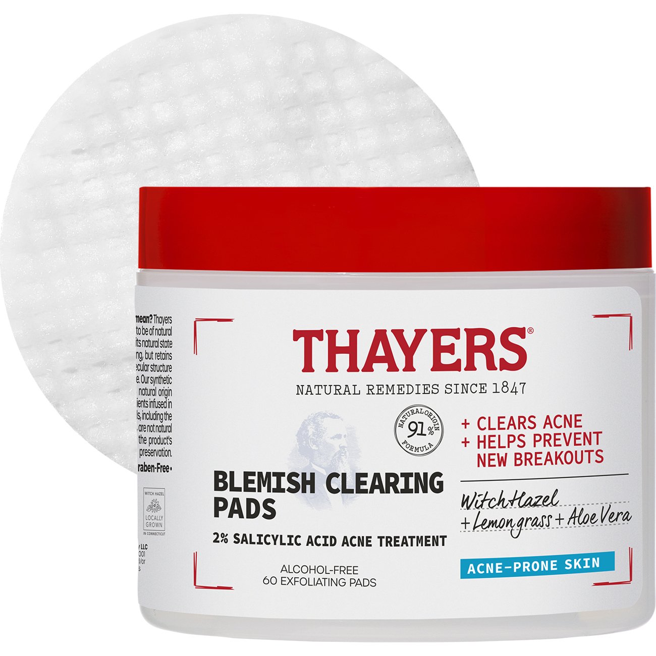 Thayers Witch Hazel Blemish Clearing Toner Pads with Salicylic Acid Acne Treatment