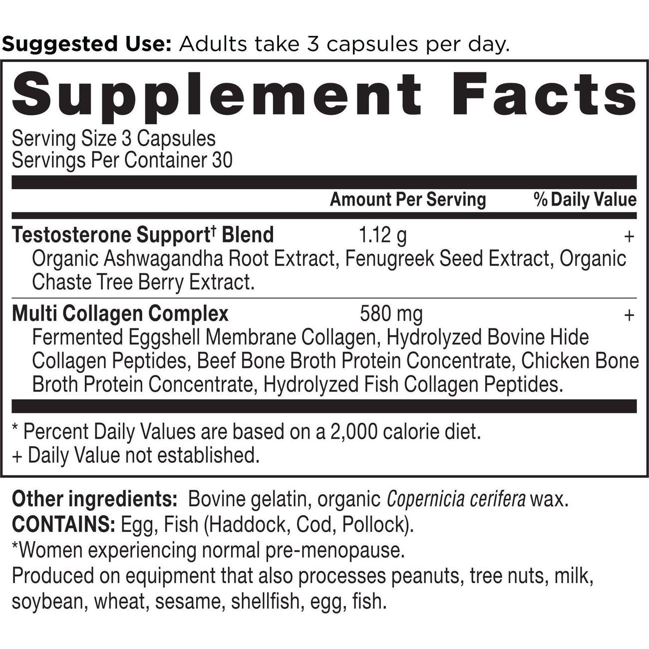 Ancient Nutrition Women's Testosterone Support + Collagen Capsules
