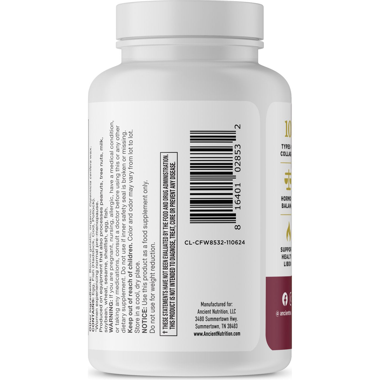 Ancient Nutrition Women's Testosterone Support + Collagen Capsules