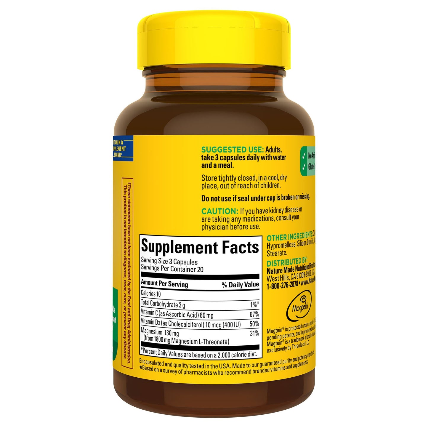 Nature Made Magnesium L-Threonate with Vitamins C & D3 Capsules
