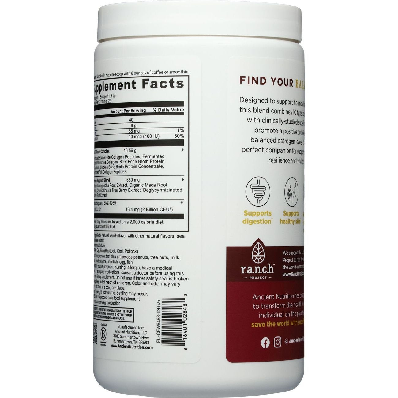 Ancient Nutrition Women's Hormone Balance + Collagen Powder - Vanilla