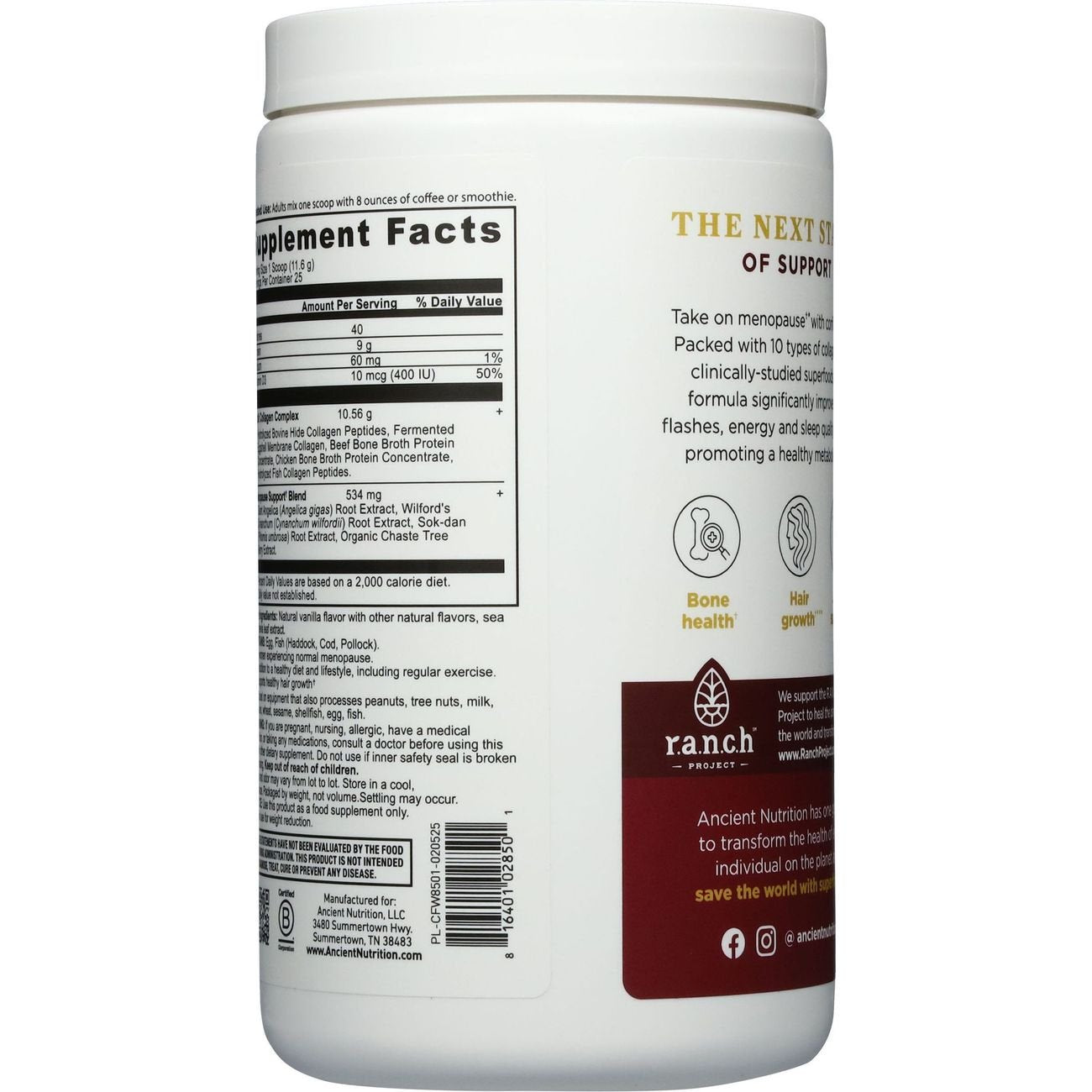 Ancient Nutrition Women's Menopause Support + Collagen Powder - Vanilla