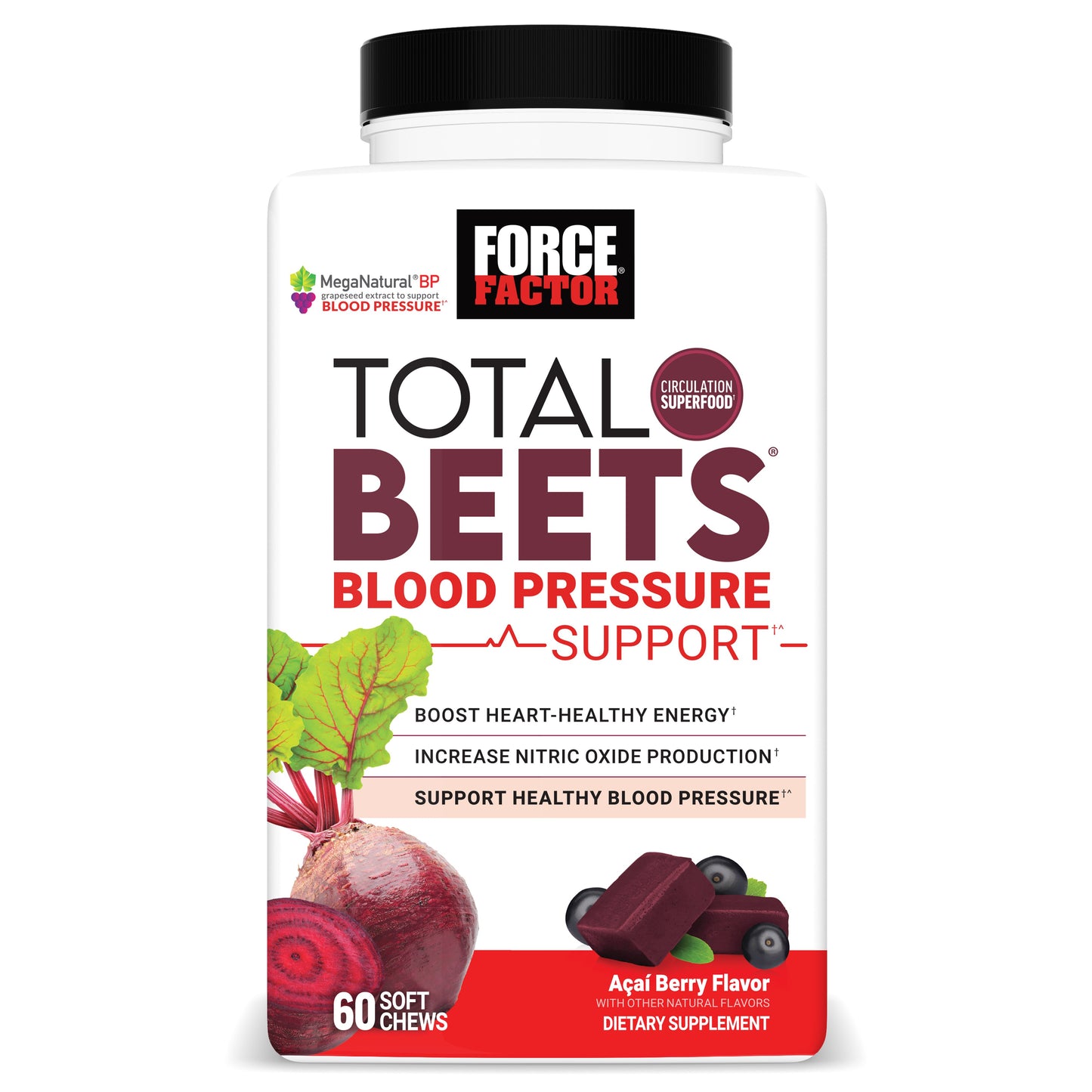 Force Factor Total Beets Blood Pressure Support Chews - Acai Berry