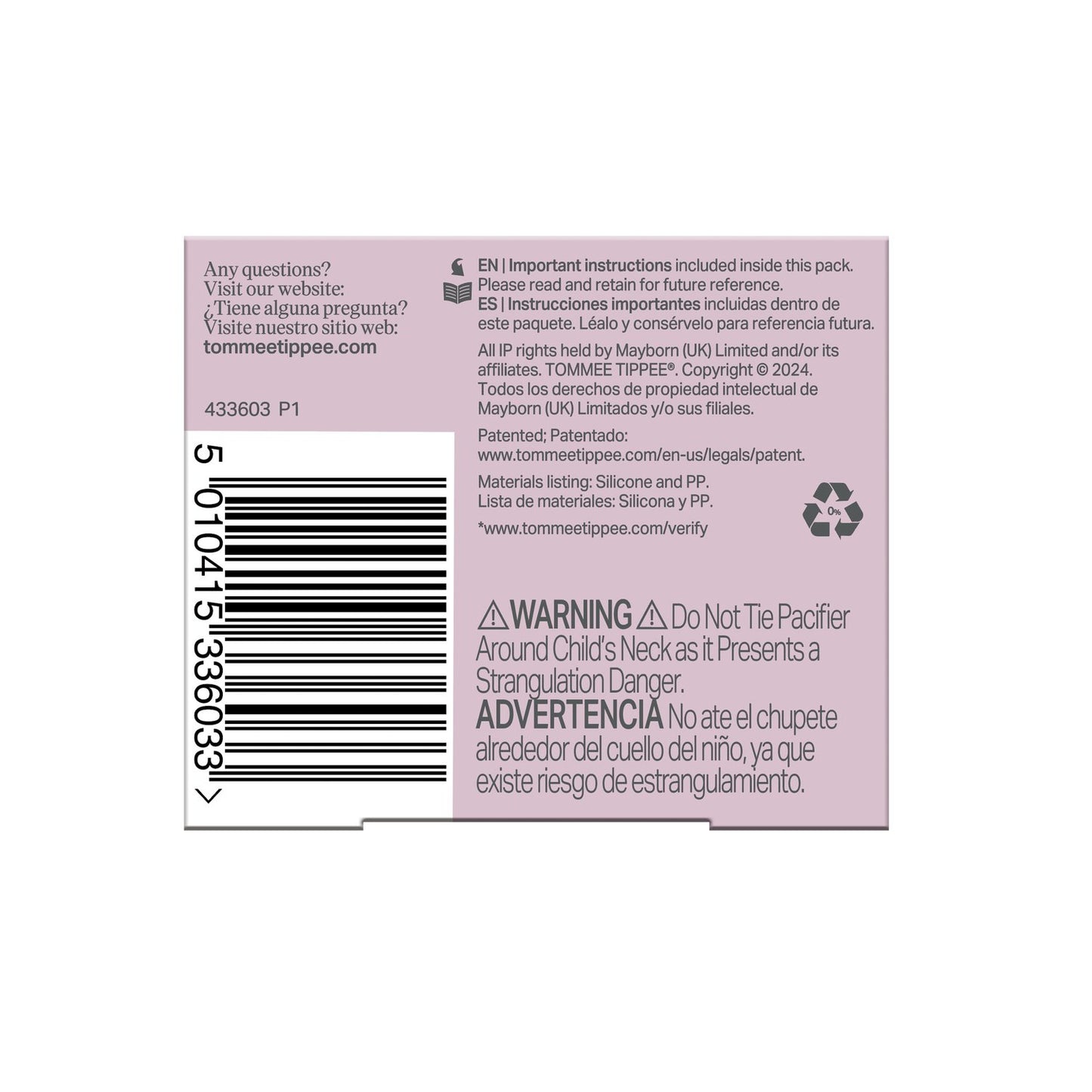 Tommee Tippee Ultra-light Stayput Silicone Pacifiers for 0-6 Months, Pink & Purple