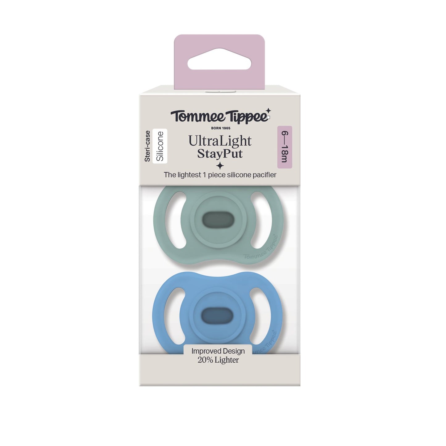 Tommee Tippee UltraLight StayPut  Pacifiers for 6-18 Months, Blue & Green Colors