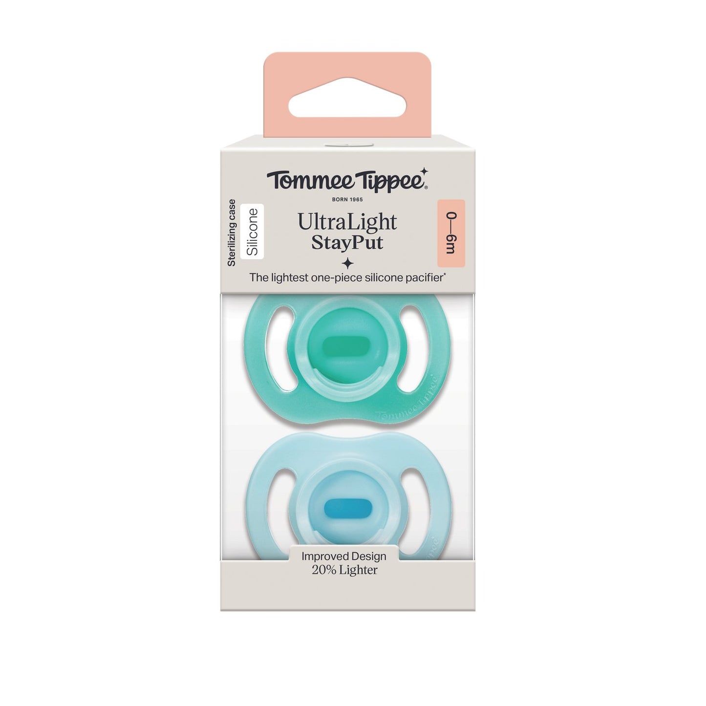 Tommee Tippee UltraLight Stayput Pacifiers for 0-6 Months,  Blue & Green Colors