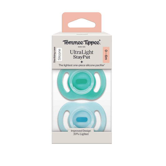 Tommee Tippee UltraLight Stayput Pacifiers for 0-6 Months,  Blue & Green Colors