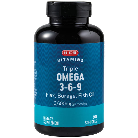 H-E-B Vitamins Triple Omega 3-6-9 3600 mg Flax, Fish & Borage Soft Gels