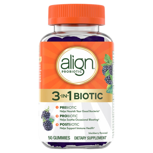 Align Probiotic Gummies, 3-in-1 Biotic, Prebiotic + Probiotic + Postbiotic for Women, Blackberry Flavor