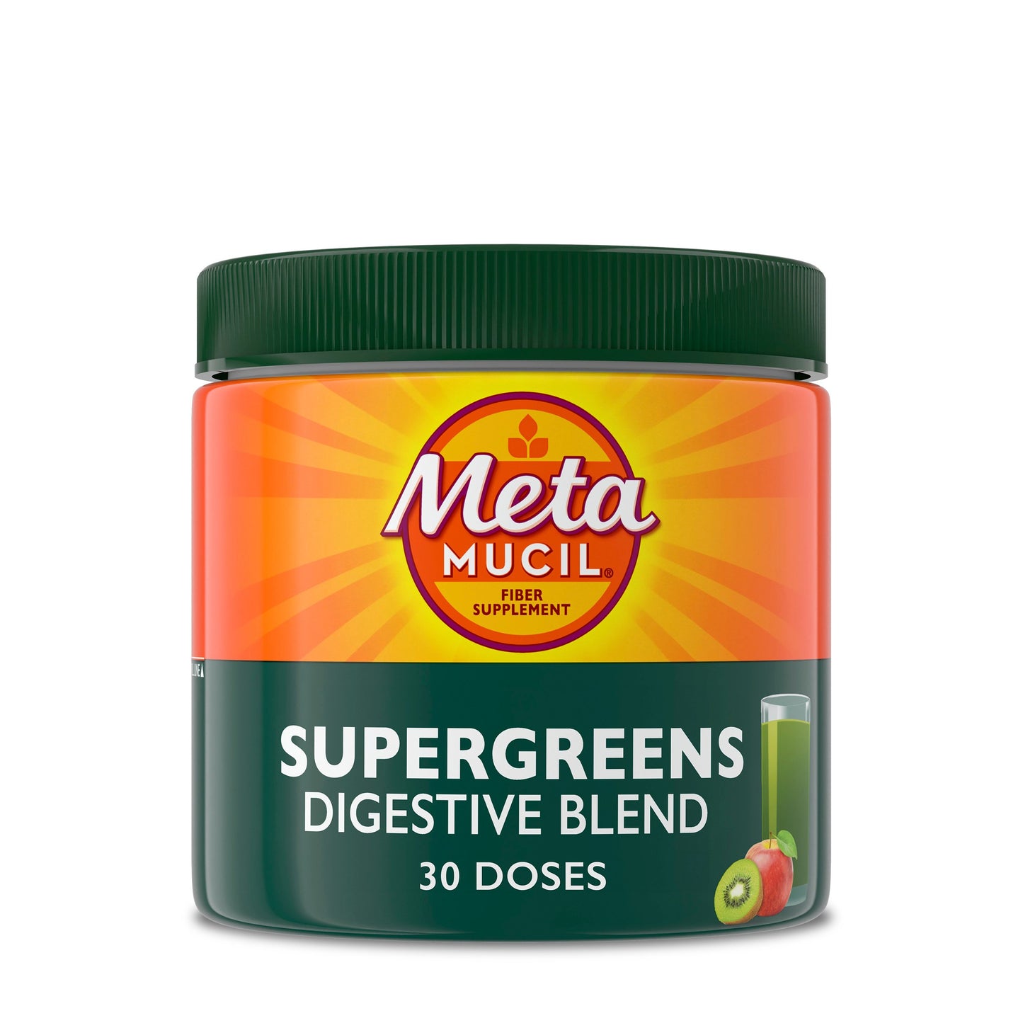 Metamucil Greens SuperFood Powder Fiber Supplement for Digestive Health & Regularity, Gluten Free Plant-Based Stevia, Kiwi Apple Flavor