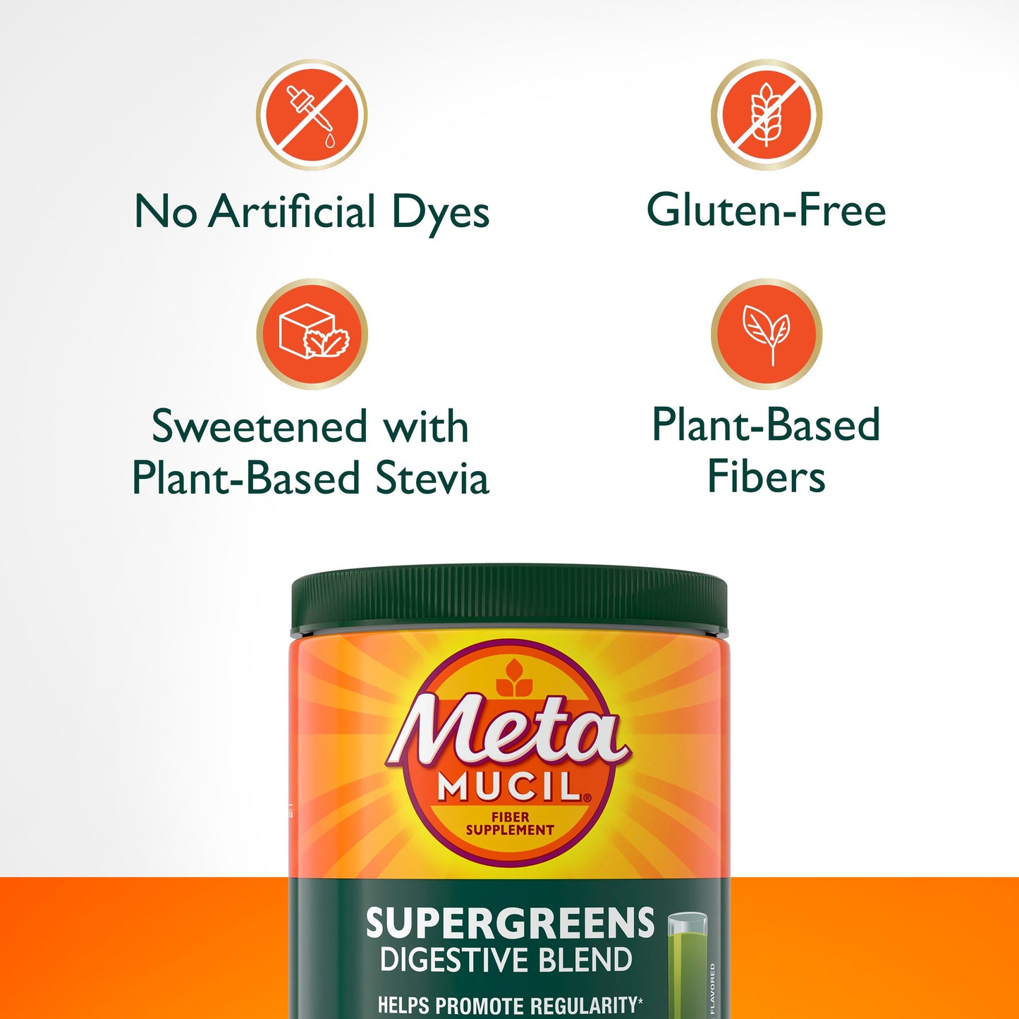 Metamucil Greens SuperFood Powder Fiber Supplement for Digestive Health & Regularity, Gluten Free Plant-Based Stevia, Kiwi Apple Flavor