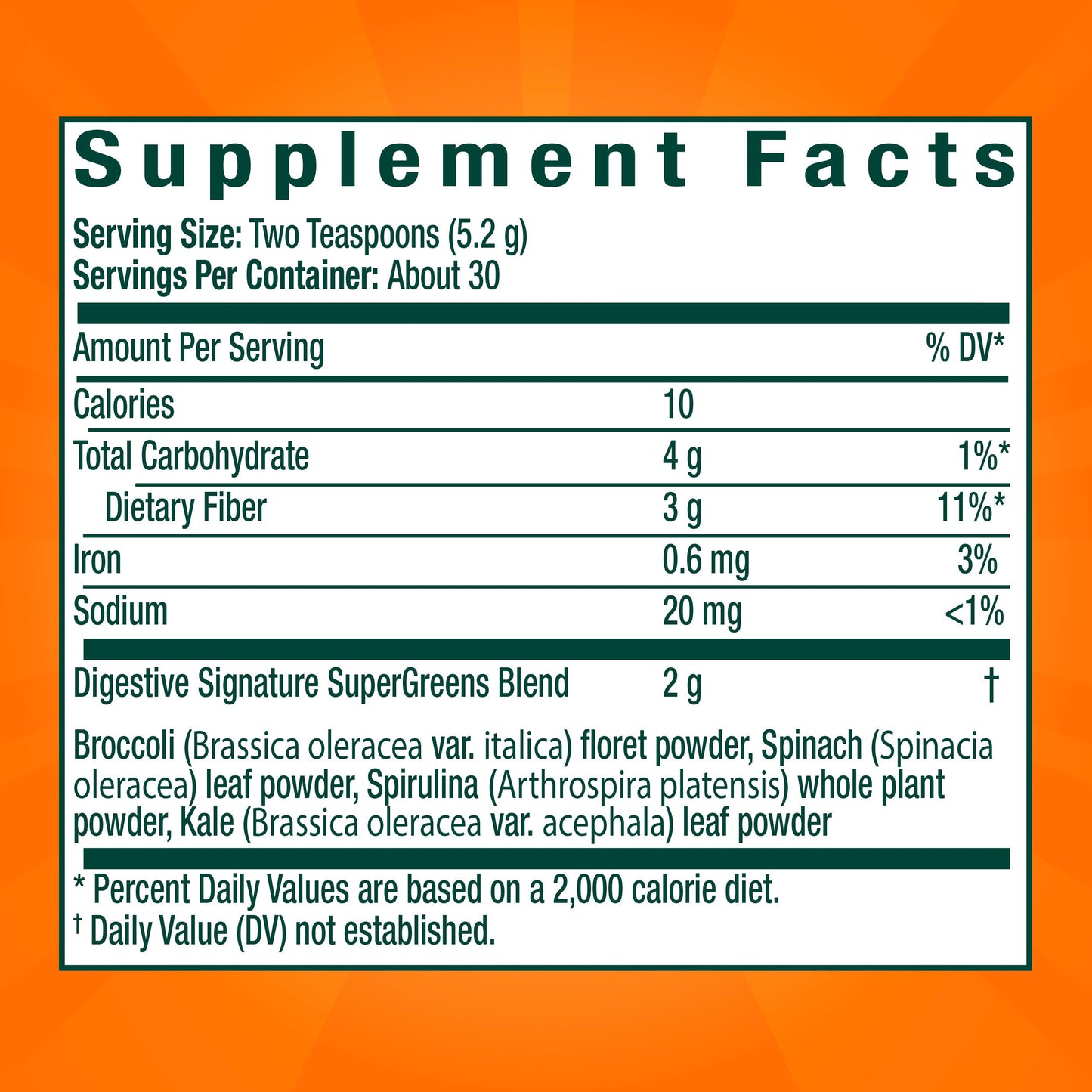 Metamucil Greens SuperFood Powder Fiber Supplement for Digestive Health & Regularity, Gluten Free Plant-Based Stevia, Kiwi Apple Flavor