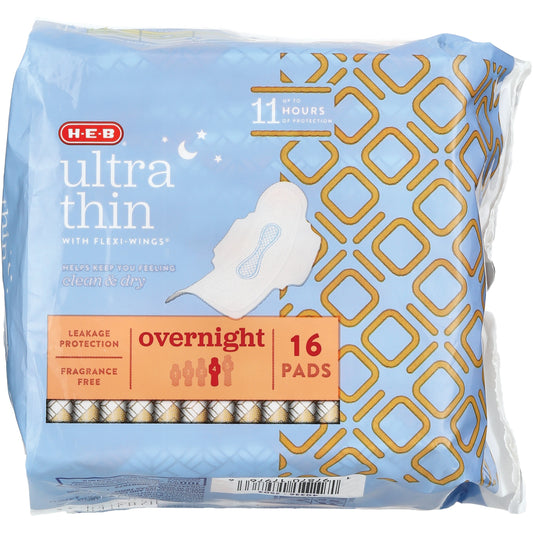 H-E-B Ultra Thin Flexi-Wings Pads - Overnight, Unscented