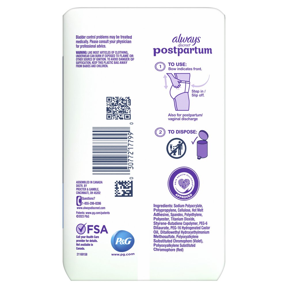 Always Discreet Postpartum Disposable Underwear - S/M